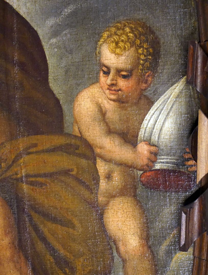 Ceiling of the beautiful room Jupiter, detailed view, putto with a bishop's hat