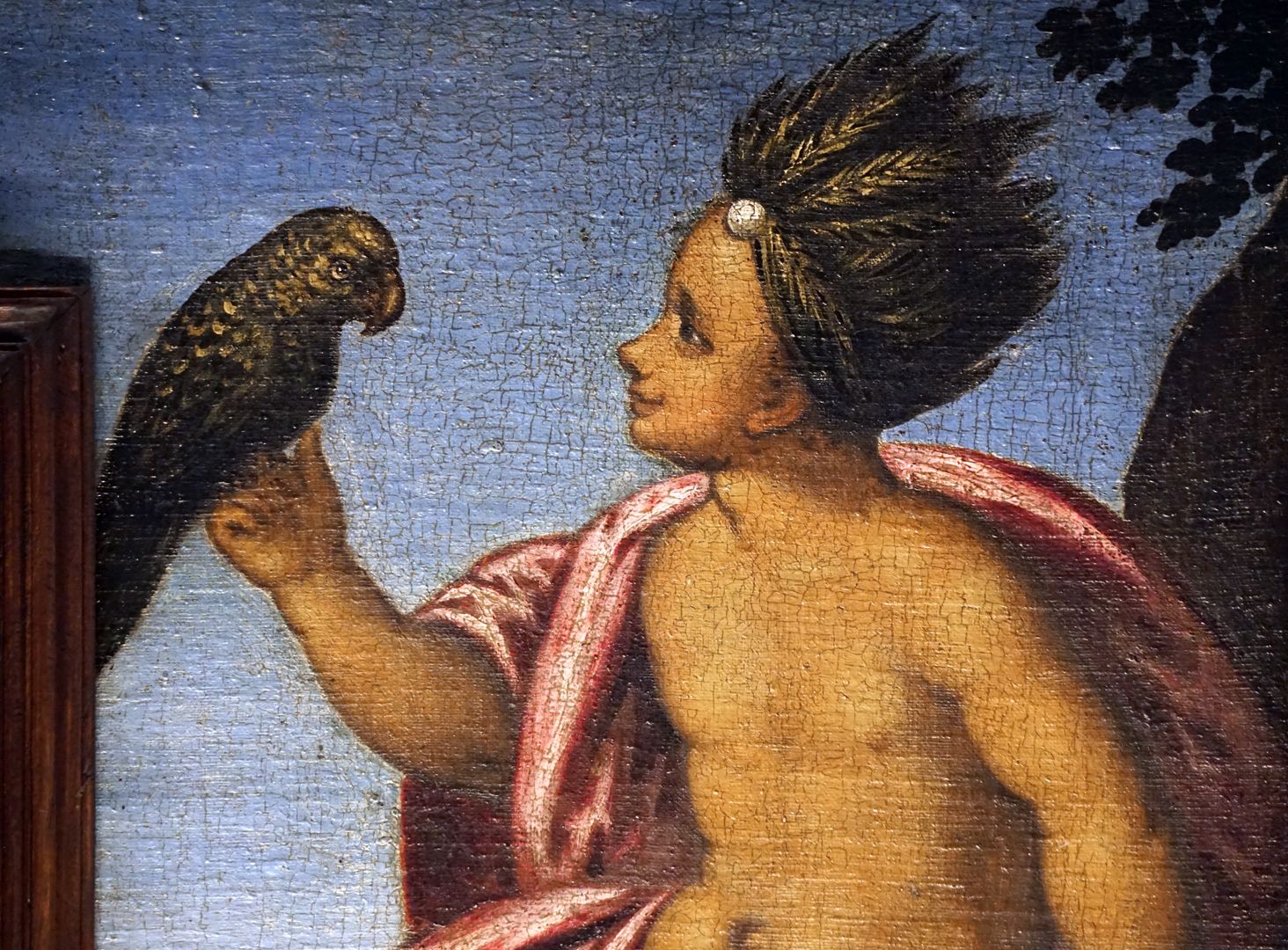 Ceiling of the beautiful room America (boy with feather headdress and a parrot in his hand), detailed view ​