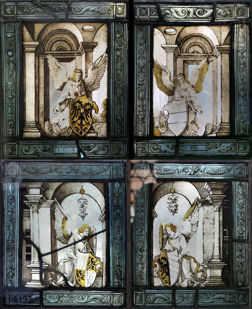 Fenster nIII 1 und sIII 1 des Sebalder Chörleins Die vier Wappenscheiben nebeneinander