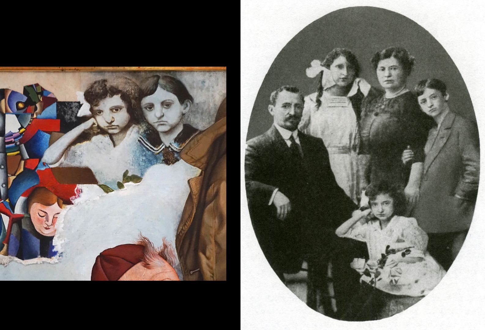 Hermann Kesten in the Café upper left corner and right: family photo Kesten Nuremberg 1910