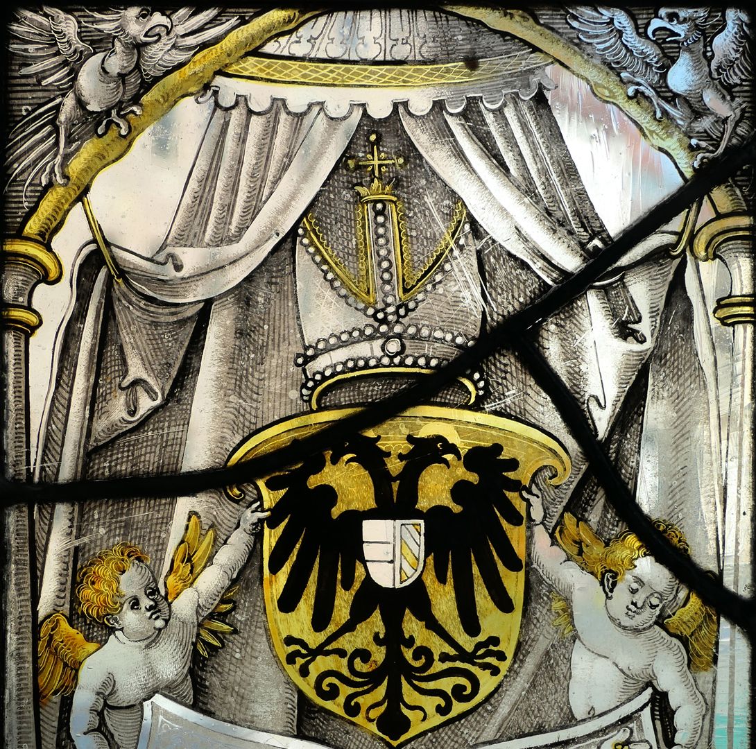 Fenster nII 1 des Sebalder Chörleins second window of the row, detail view with double headed imperial eagle