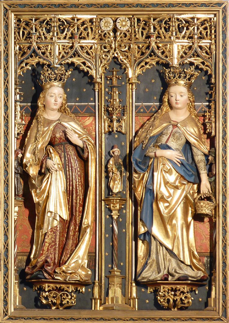 Zwickau high altarpiece rechter Flügel, Heilige ohne Attribut und Heilige Dorothea mit dem Rosenkörbchen