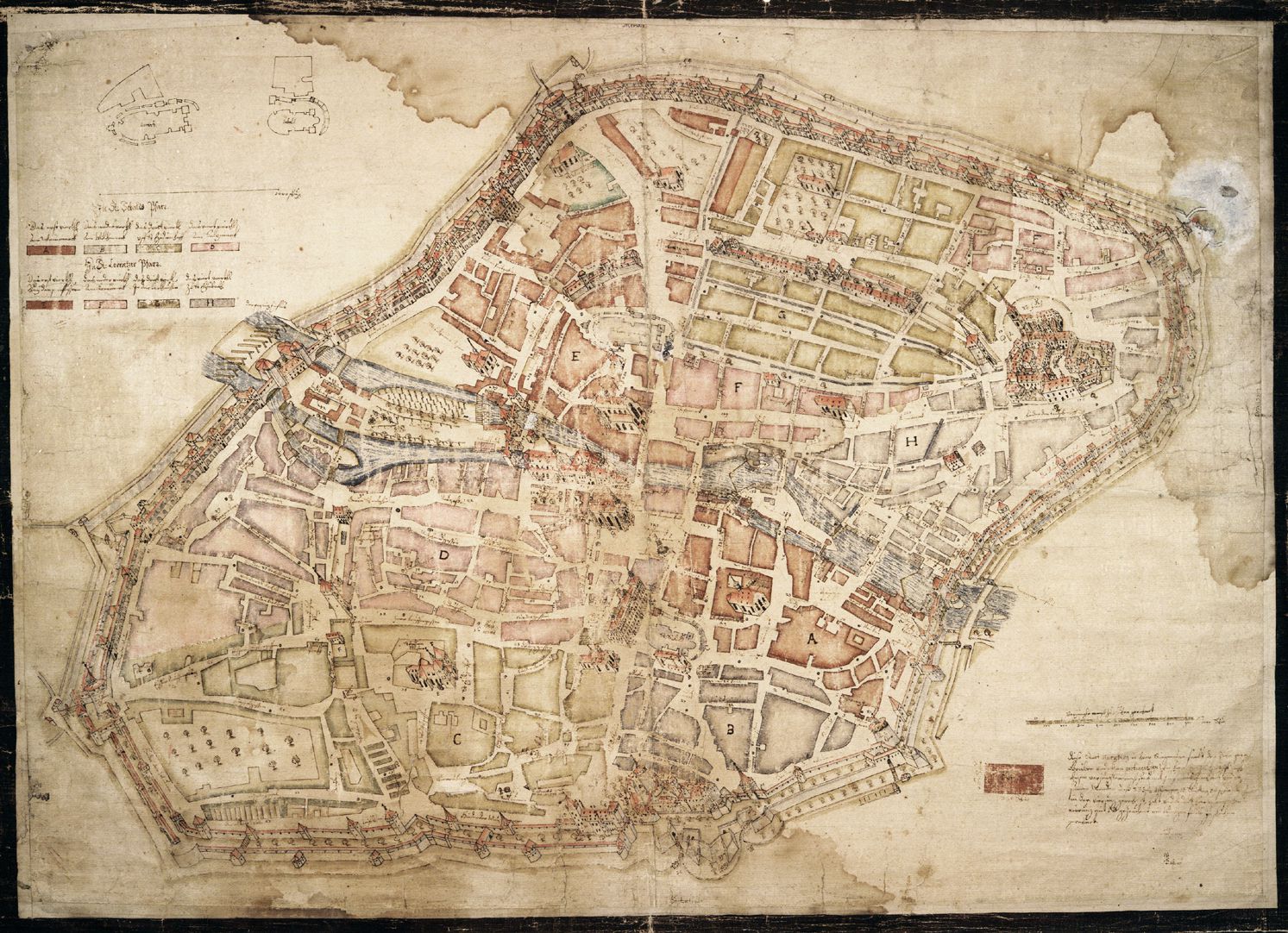 This City of Nuremberg within its enclosing walls… General view: The city ground plan was tilted to the left, i.e. the steep top view is shown as seen from the north-west, this way an oblique axonometry was created