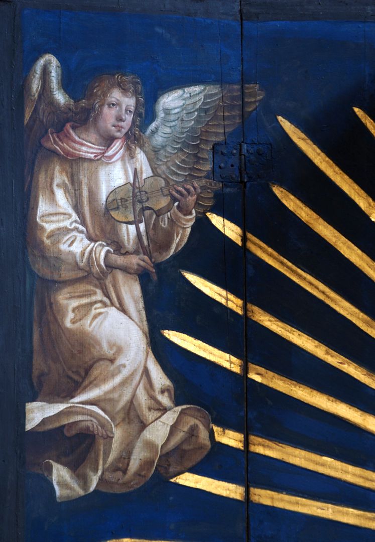 Altar der Schönen Maria Altar mit geöffneten Flügeln, linker oberer Engel