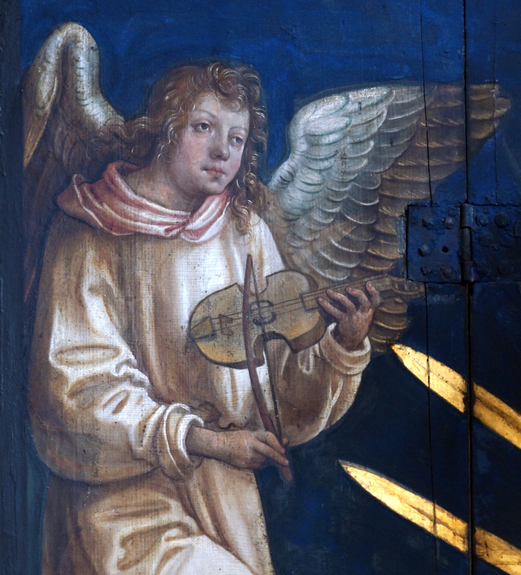 Altar der Schönen Maria Altar mit geöffneten Flügeln, linker oberer Engel, Detail