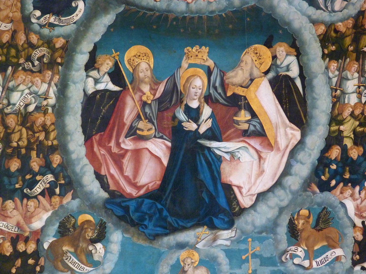 Auhauser Allerheiligenaltar Krönungsszene, Maria zwischen Jesus und Gottvater