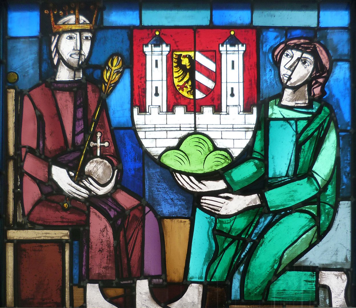 Stained glass windows on the city history Charles VI hands over the town charter