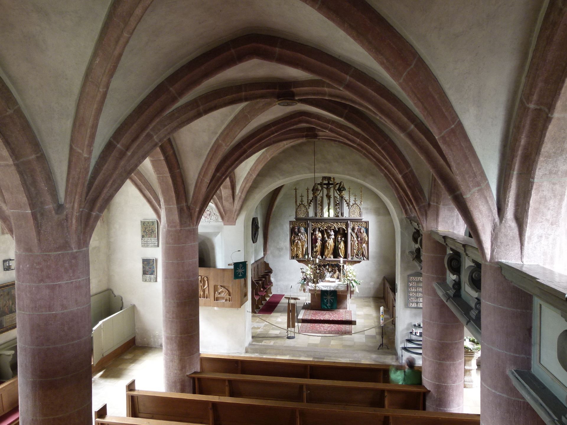 Altar in Beerbach Evangelical parish church, interior to the east