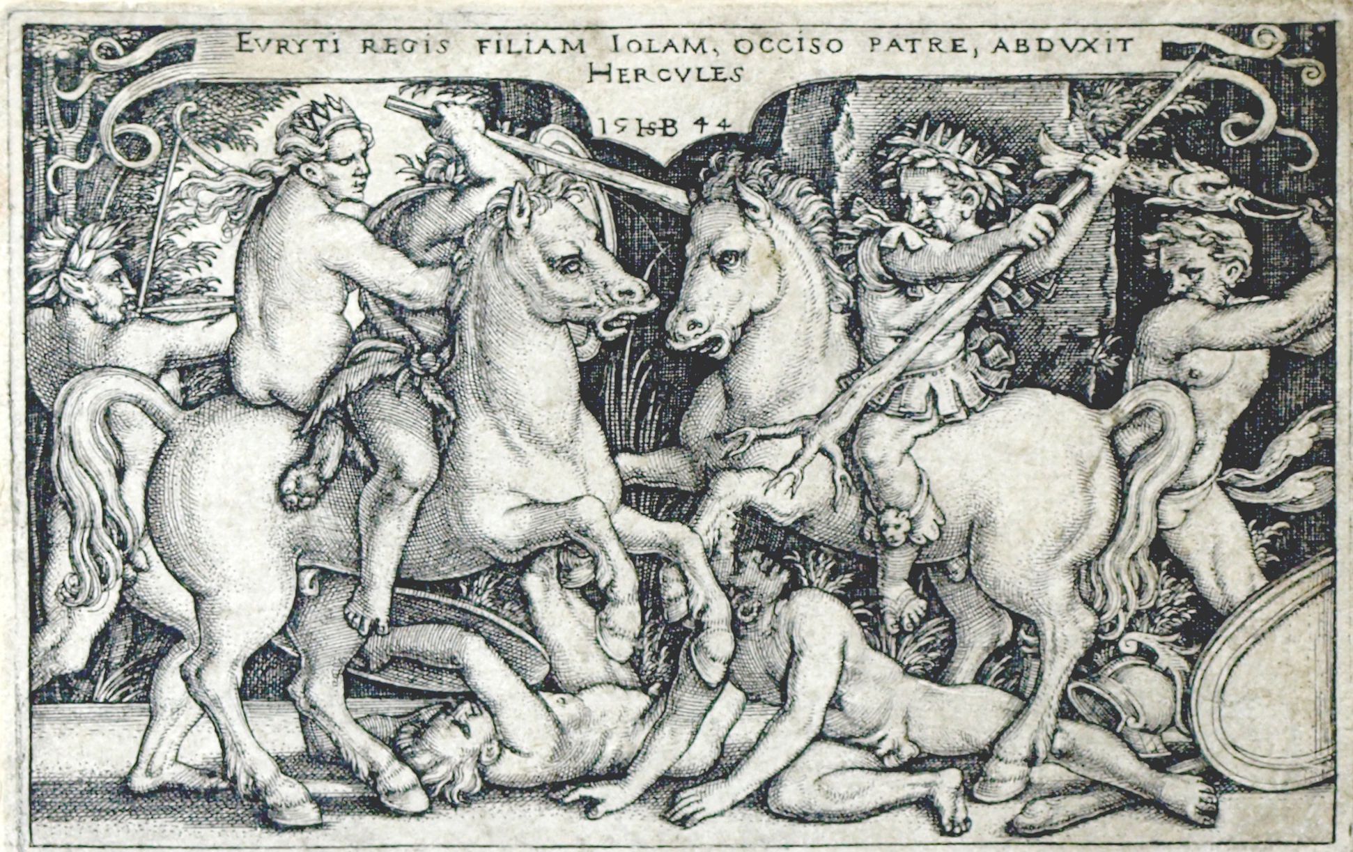 The deeds of Hercules Hercules abducts Iole, 1544, 50 x 78 mm