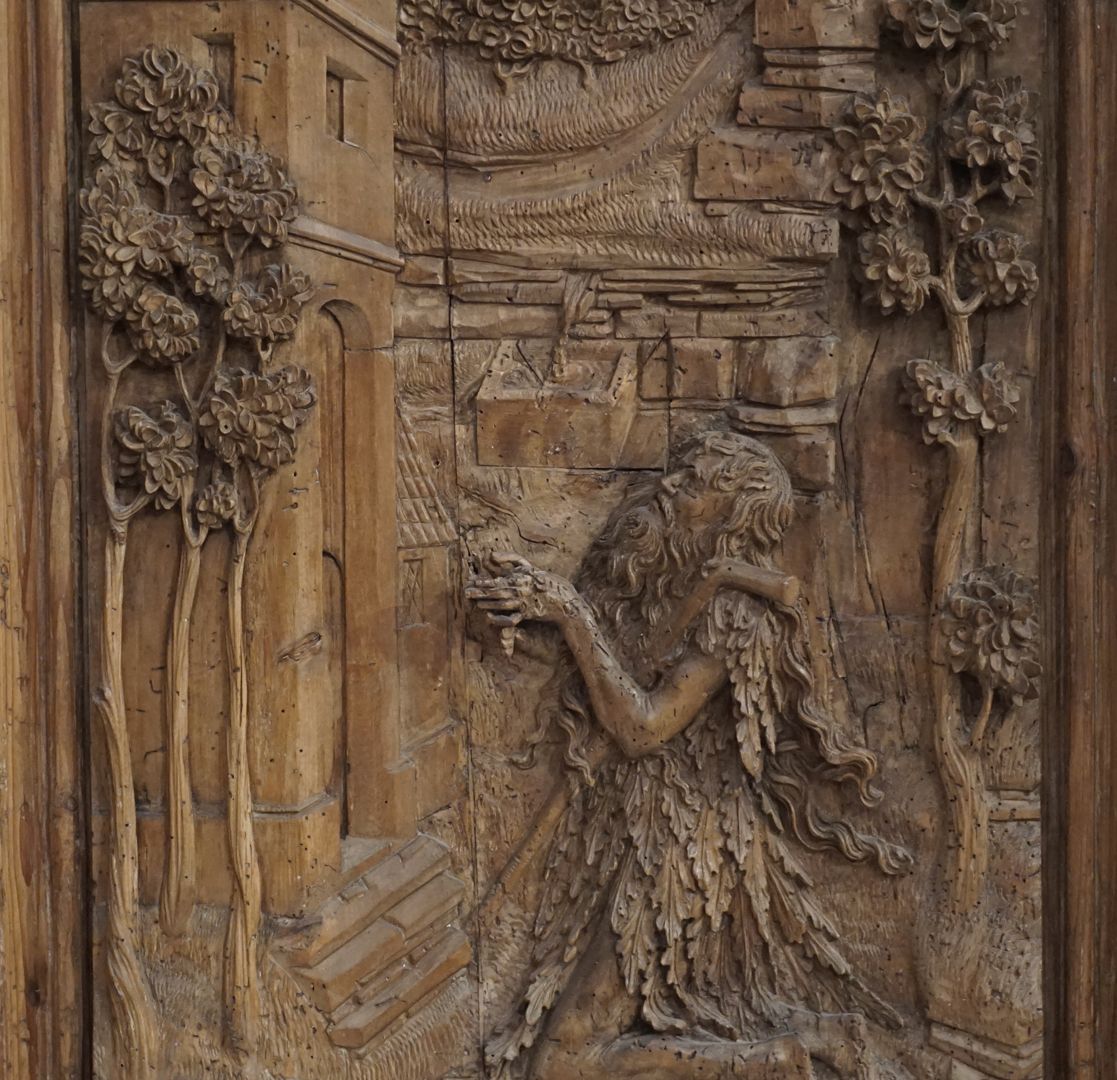 Bergheimer Altar rechte Seitentafel: Einsiedler Hl. Onuphrius (?), Detailansicht