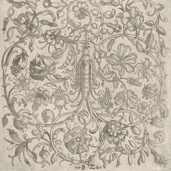 Square Panel with Vegetal Scrollwork, Flowers and Fruits