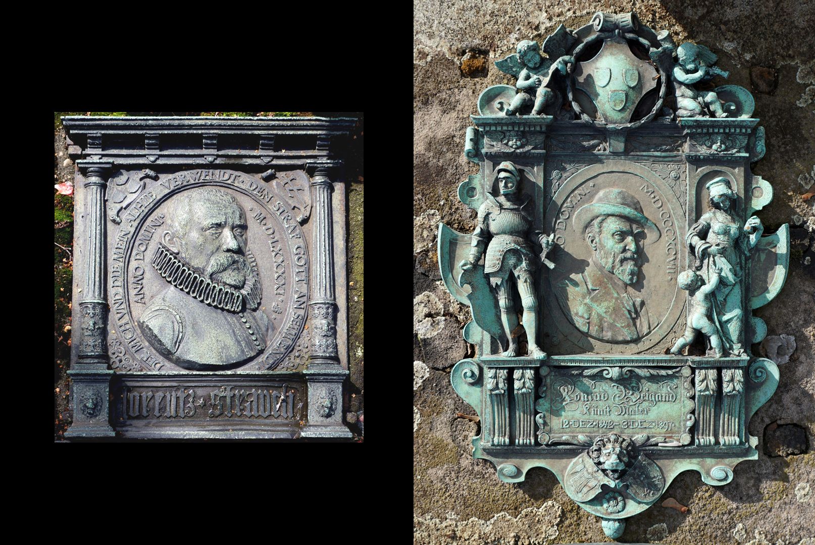 Epitaph of Konrad Weigand Picture comparison, left the epitaph of Lorenz Strauch (1591), right the epitaph of Korad Weigand (1897)