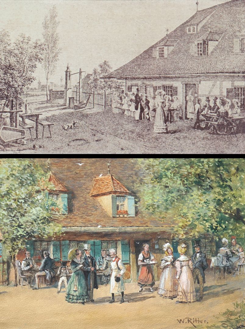 The coffee house (Tivoli) in Großreuth Image comparison with a watercolor by Wilhelm Ritter