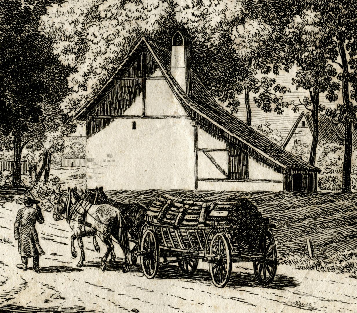 The castle in Nuremberg, seen from Judenbühl Detail with cart and house