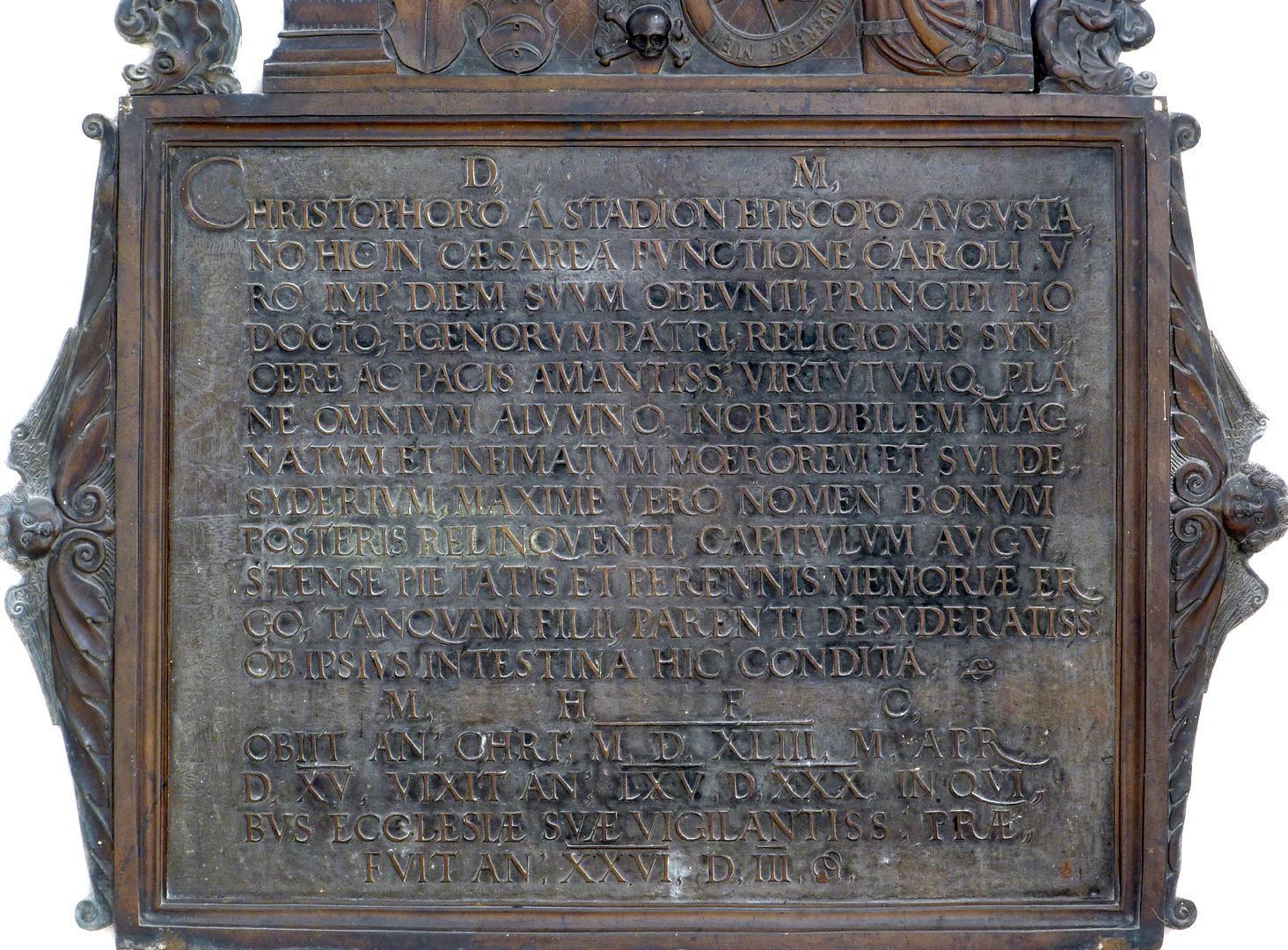 Epitaph des Bischofs Christoph von Stadion (Wandfeld nII) untere Platte mit Inschrift