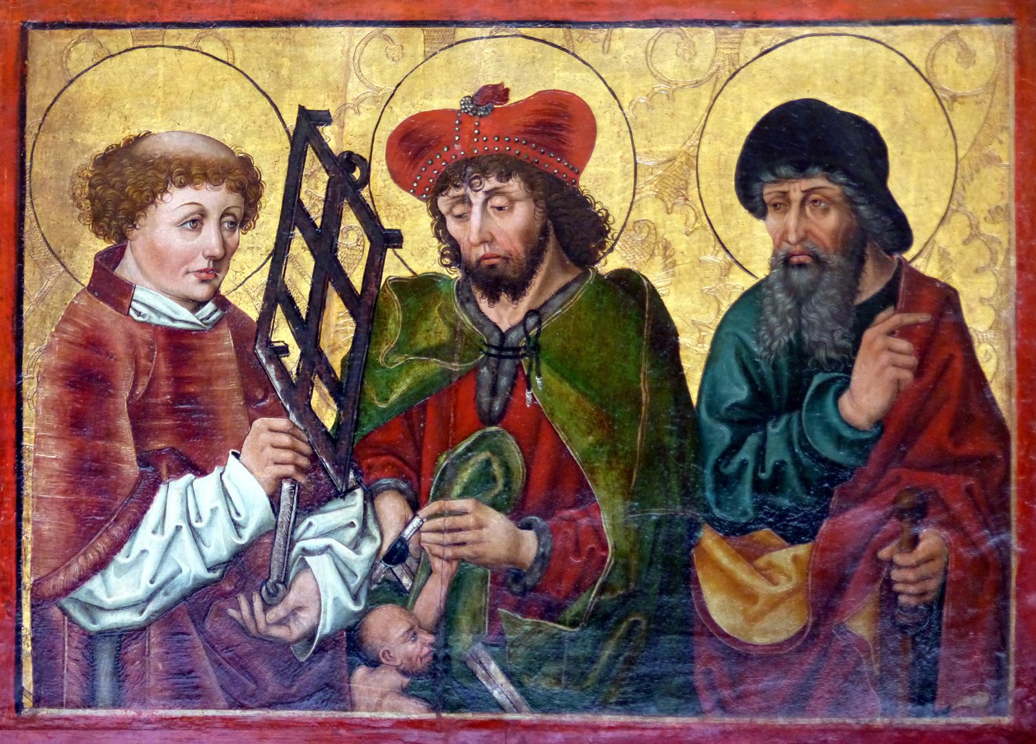 Hochaltar der Johanneskirche (Crailsheim) linker Predellaflügel mit Lorenz, Martin und Jacobus