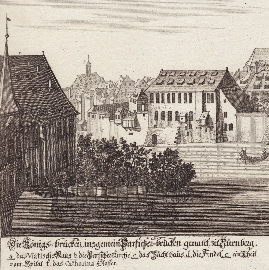 Königsbrücke Detailansicht mit Heilig-Geist-Spital und rechts (d) die Findel