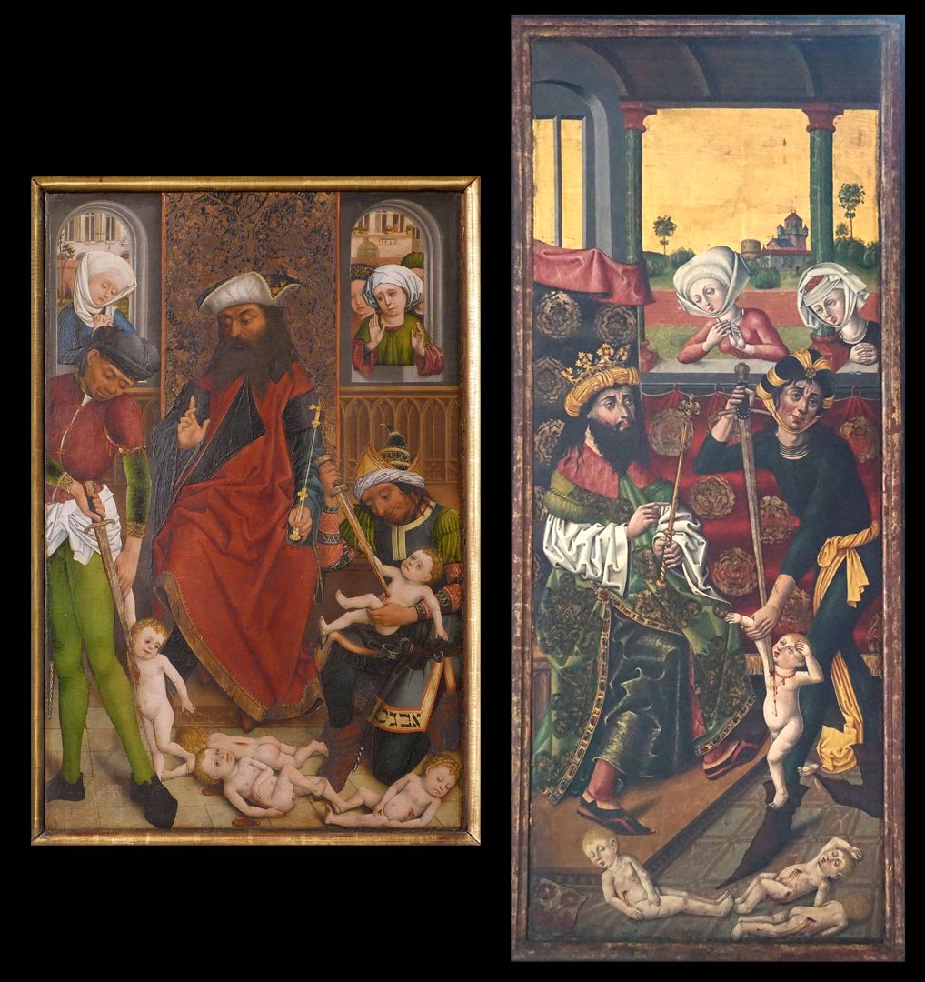 Epiphany altar left shrine wing, picture comparison: left Epiphany altar by Pleydenwurff 1460 in St. Lorenz