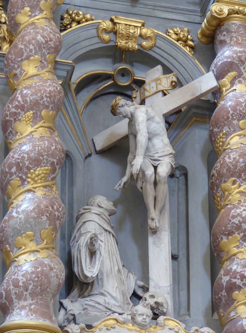 Altar of St. Bernard Main storey, right hand scene, the crucified frees himself from the nails in order to embrace Bernhard