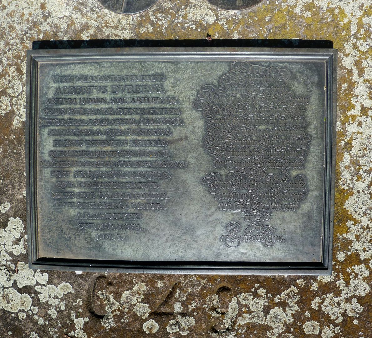 Albrecht Dürer's gravesite Grave inscription from the year 1681 by Joachim von Sandrart