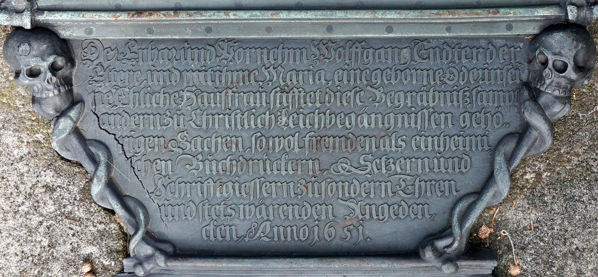 Epitaph of the printer, typesetter and type foundry burial place Donor inscription