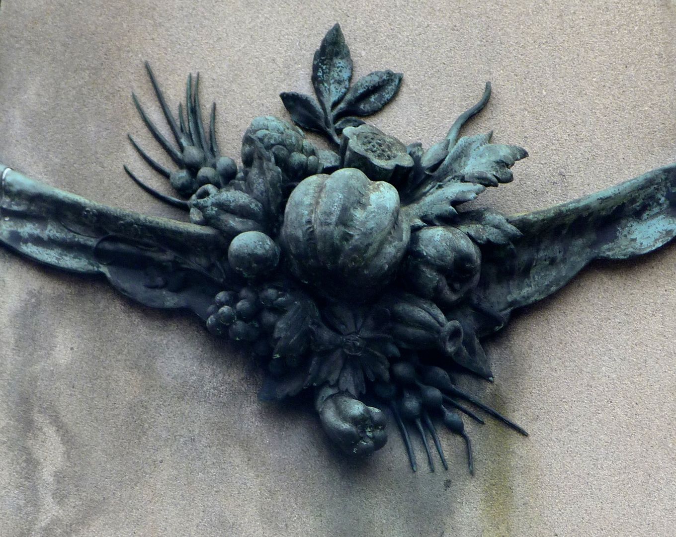 Memorial to King Ludwig´s Railway (Ludwigseisenbahn) Fruit garland on the obelisk