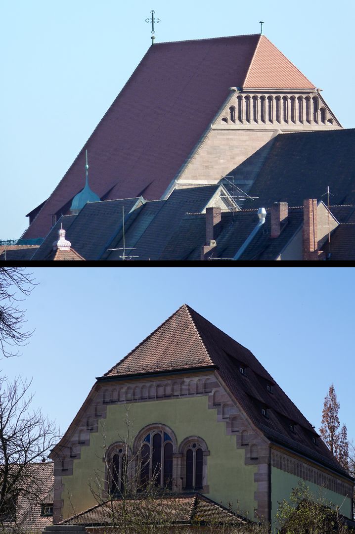 Cemetery buildings Picture comparison with the hall choir roof of Sankt Lorenz (arches by Hans Behaim ? / 1477)