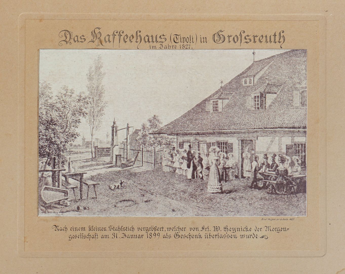 The coffee house (Tivoli) in Großreuth pPicture with dedication inscription