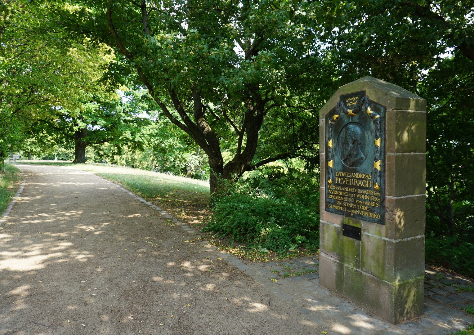 Commemorative plaque, Ludwig Andreas Feuerbach seitliche Ansicht mit Parkweg