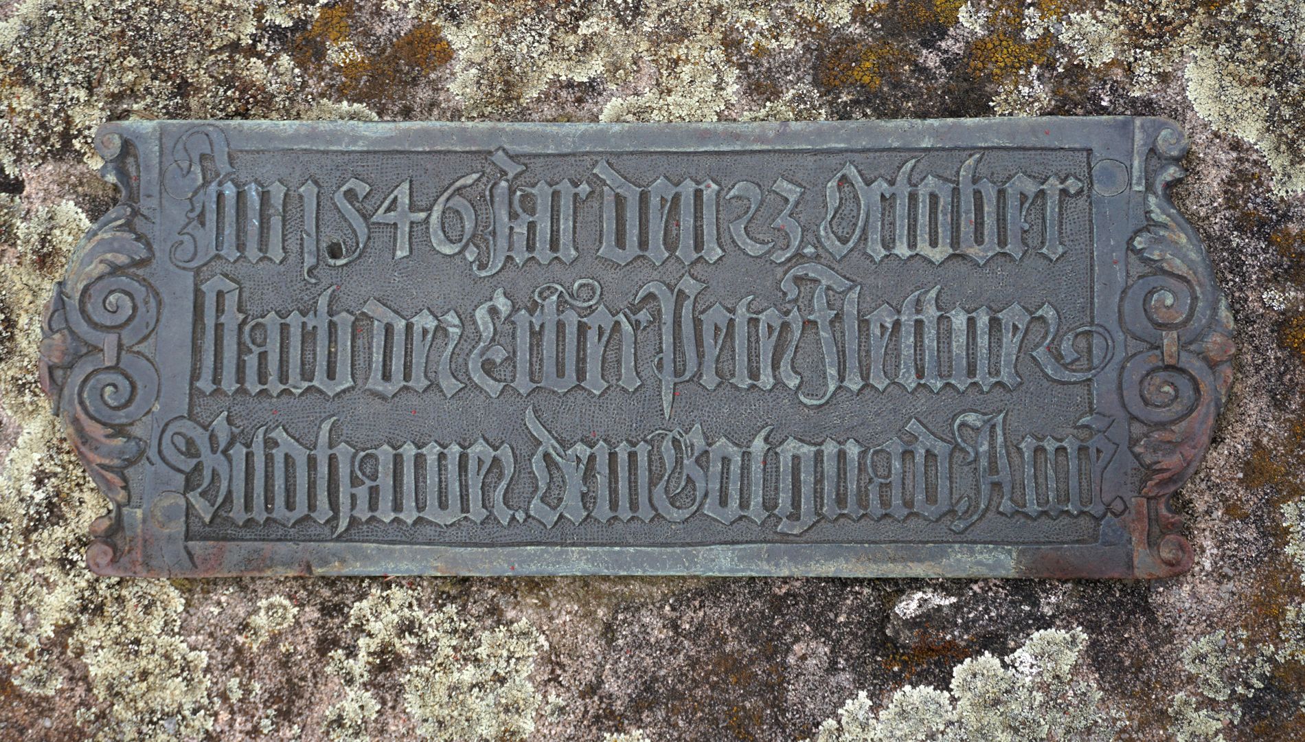 Epitaph of Peter Flötner Inscription plate: In the year 1546, 23 October, died the heir Peter Flettner, Bildhawer, dem Got gnad. Amen.