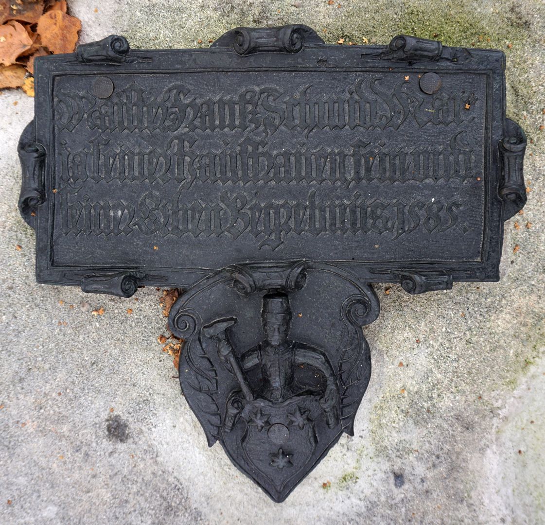 Epitaph of Franz Schmidt Inscription plate and coat of arms of Franz Schmidt
