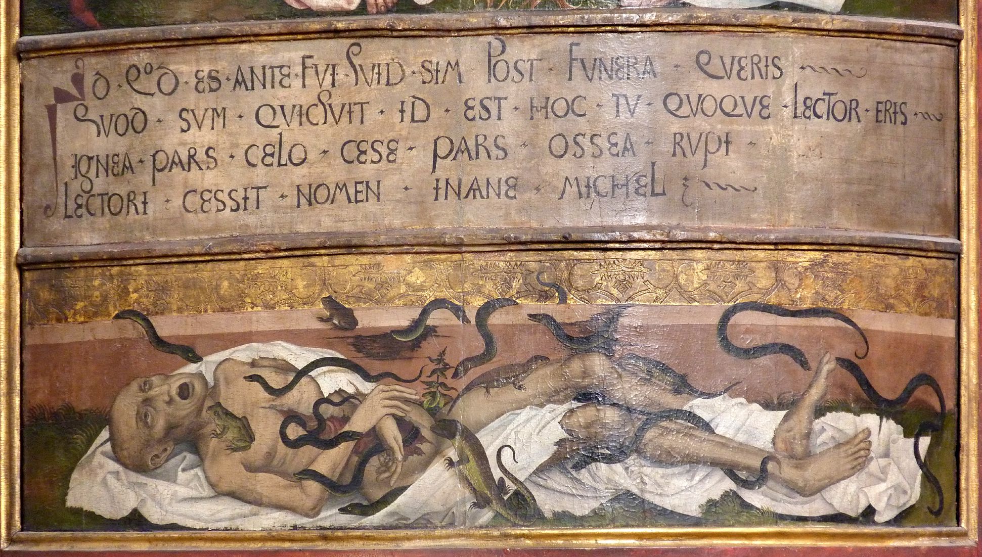 Epitaph for the Royal Chef de Cuisine Michael Raffael Inscription and dead body being eaten by worms