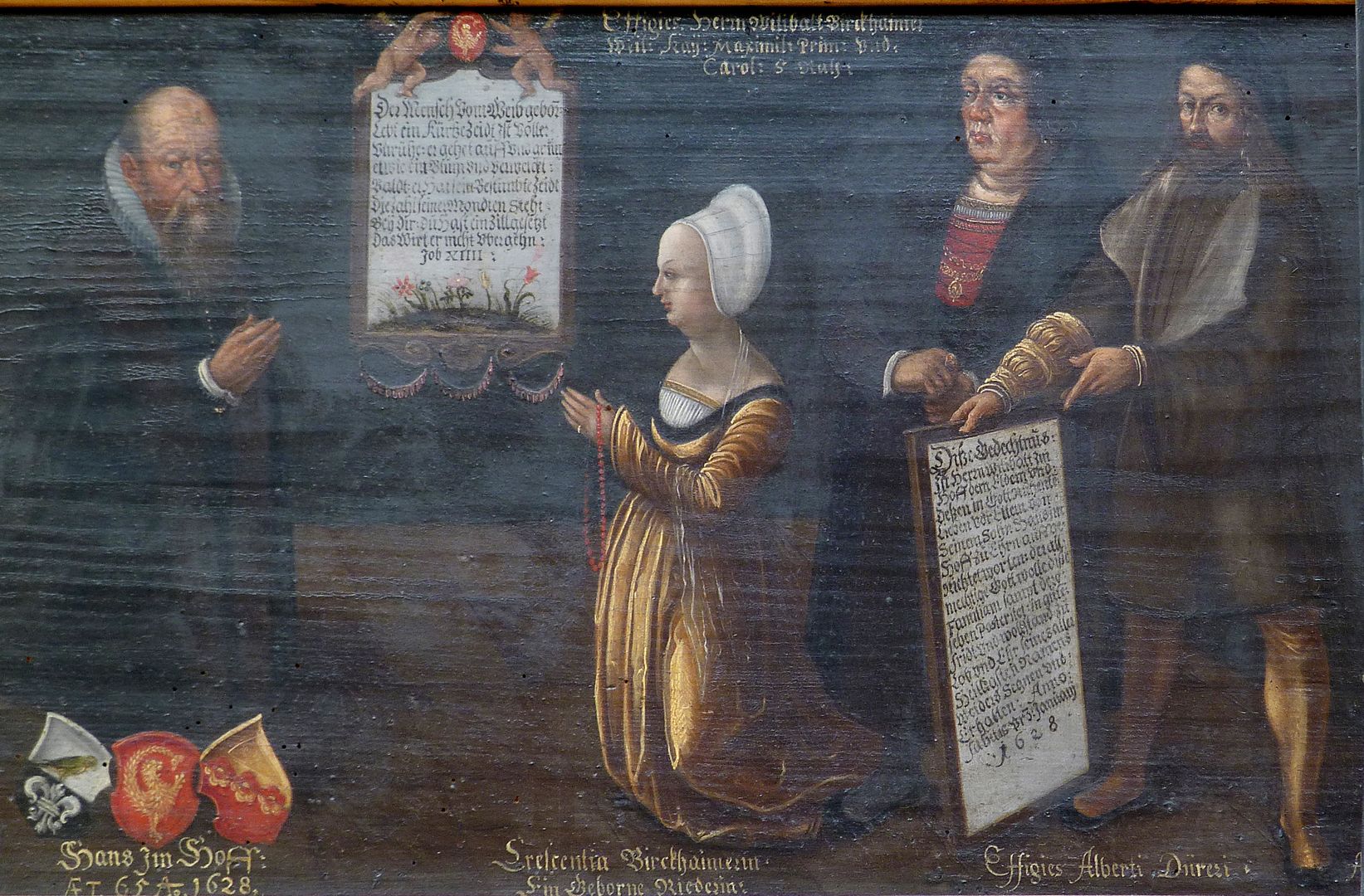 MemoriaL tablet for Willibald Imhoff Detailed view with Hans Imhoff, Creszentia (née Rieder, wife of Willibald Pirckheimer), Willibald Pirckheimer and Albrecht Dürer