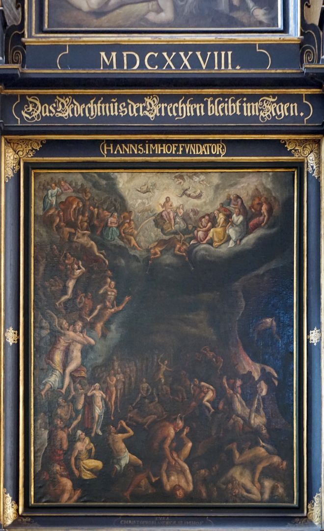MemoriaL tablet for Willibald Imhoff MDCXXVIII (1628) / The memory of the righteous remains in blessing