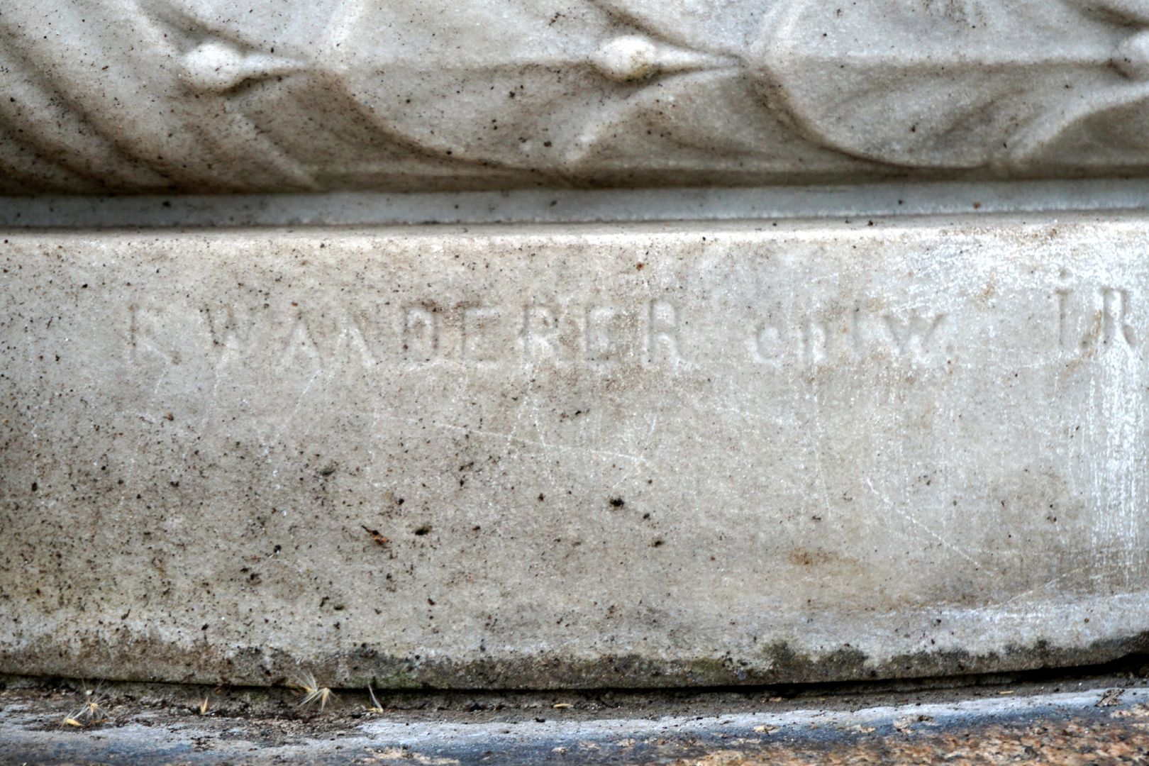 Marble Vase in Memory of the Bavarian State Exhibition 1882 View from the west, detail with artist's name Wanderer