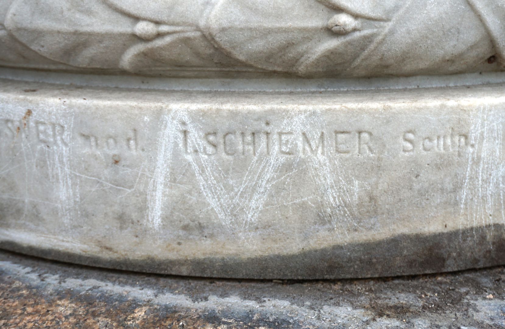 Marble Vase in Memory of the Bavarian State Exhibition 1882 View from the west, detail with artist's name, Schiemer (Sculp.)