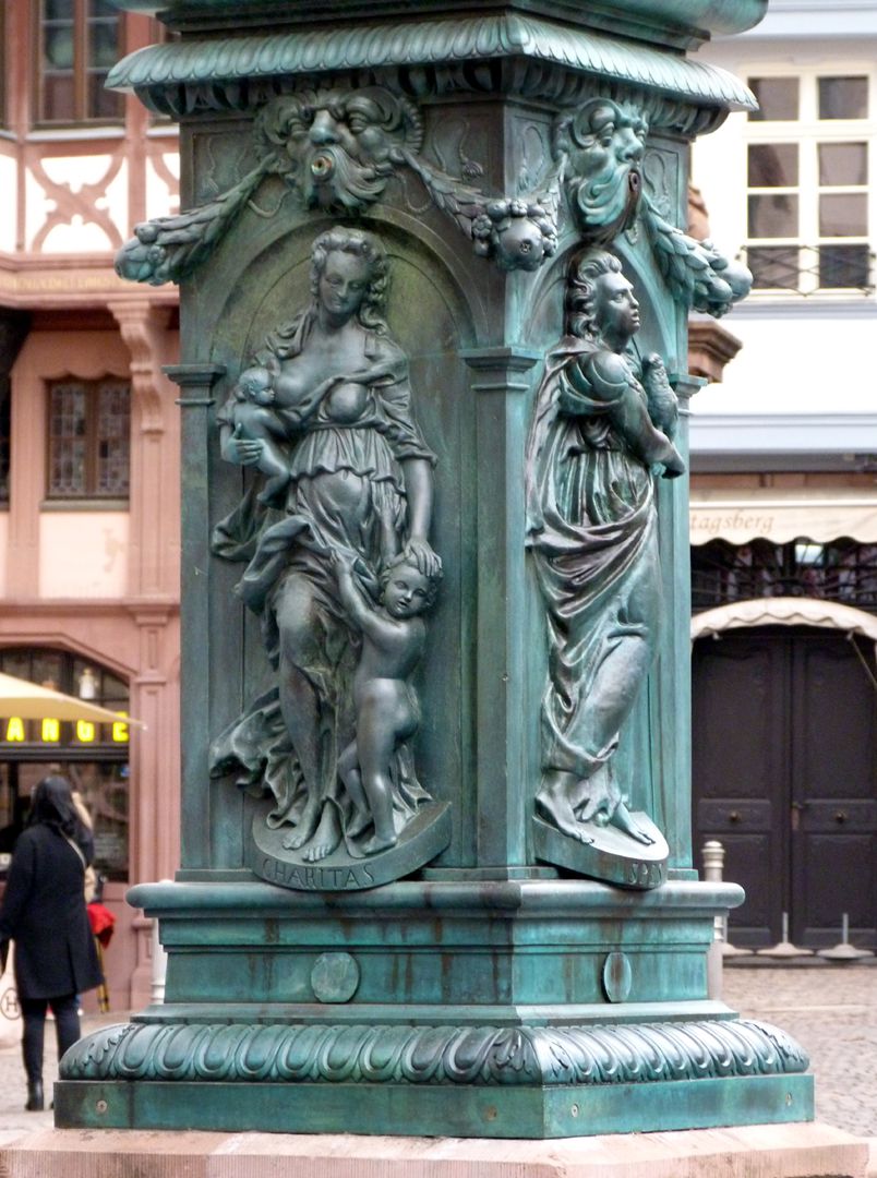 Fountain of Justice (Frankfurt a.M.) Fountain stock with depiction of Caritas (west side) and Spes (south side)