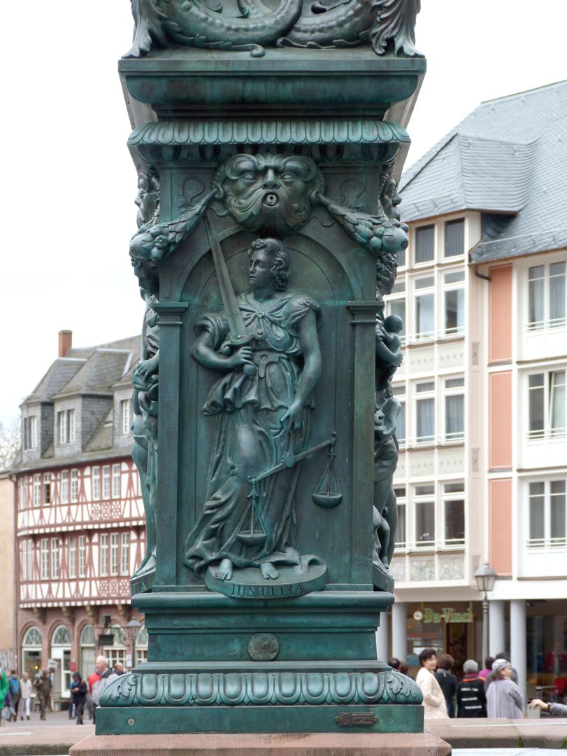 Fountain of Justice (Frankfurt a.M.) Fountain stock with the depiction of Justitia (north side)