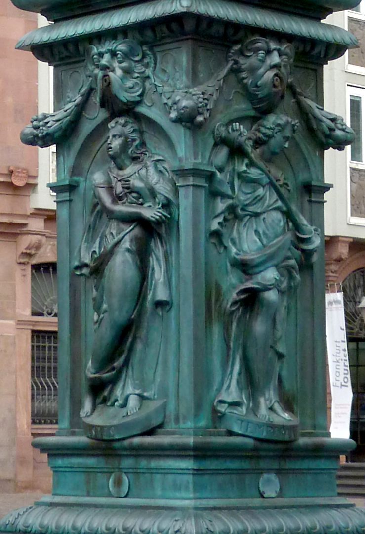 Fountain of Justice (Frankfurt a.M.) Fountain stock with representation of the Spes (south side) and the Temperantia (east side)