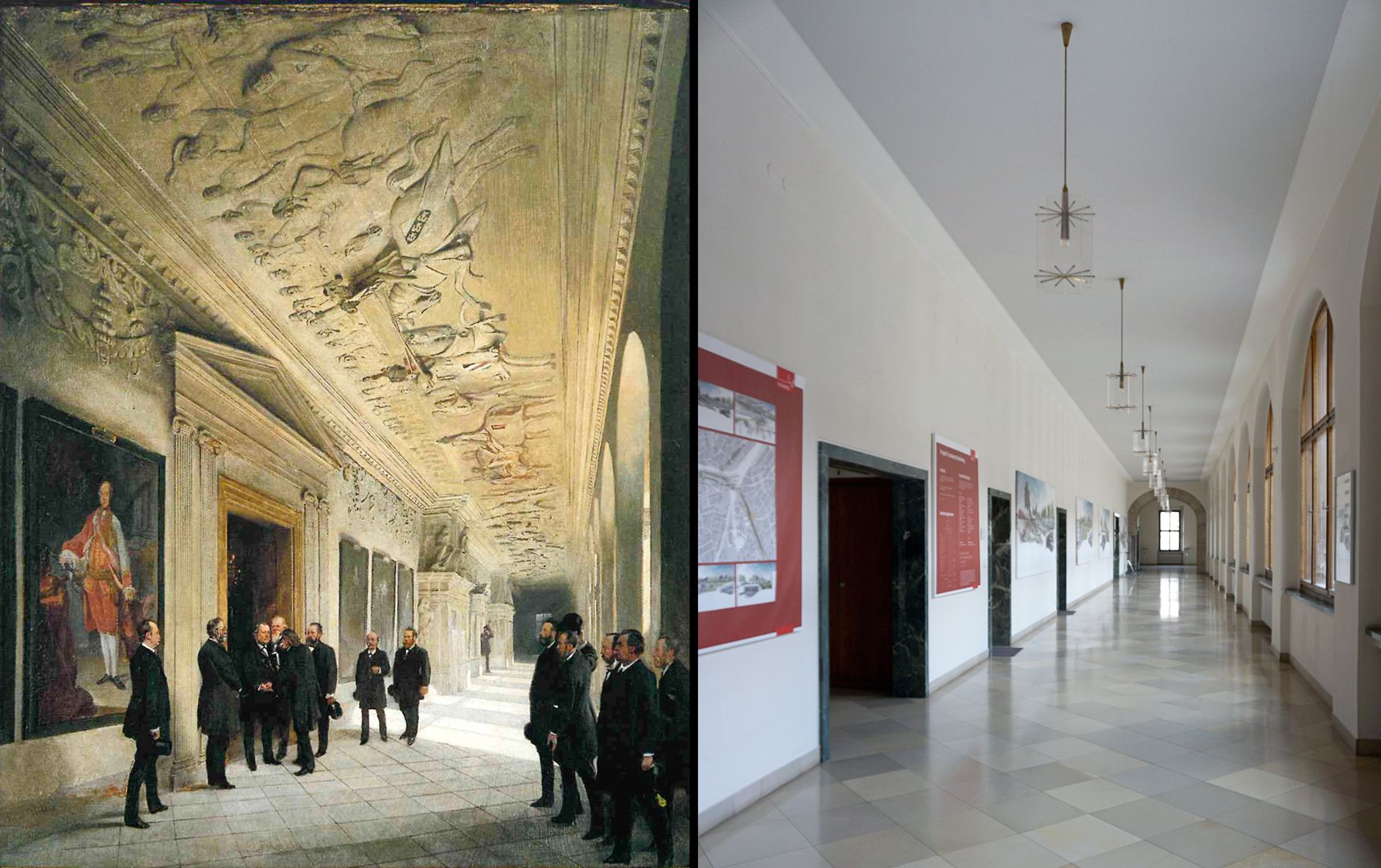 Gesellenstechen links: Gemälde von Paul Ritter von 1888 / rechts: gleiche Stelle im Jahre 2021