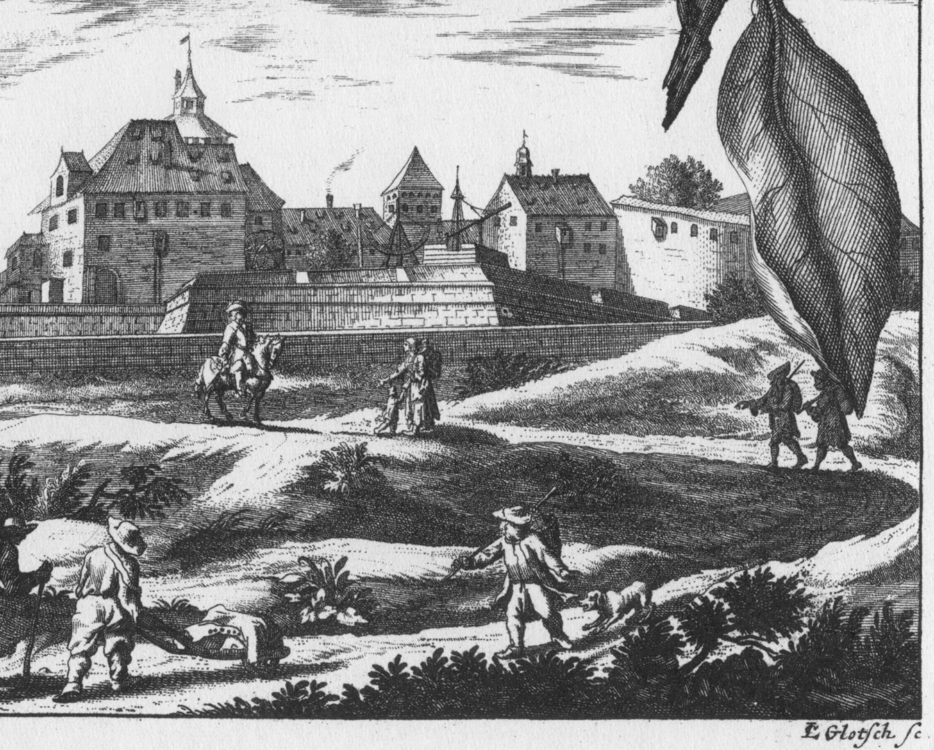 View of the observatory of the fortress Lower half of the copperplate with artist´s signature