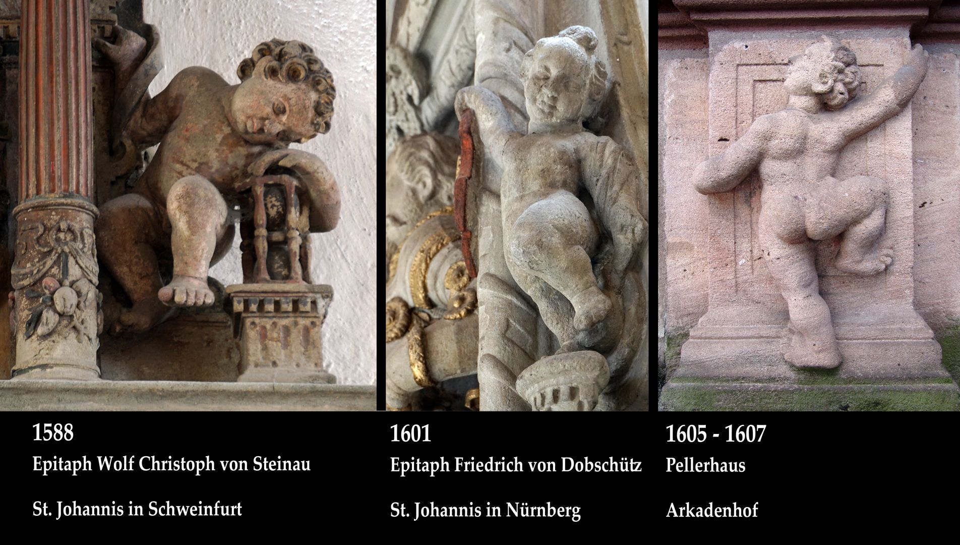 Epitaph des Wolf Christoph von Steinau Bildvergleich mit Puttos aus der Johanniskirche und dem Pellerhaus in Nürnberg
