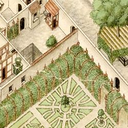 Isometric Picture of the whole plan of the German House in Nuremberg with view into the ground floors