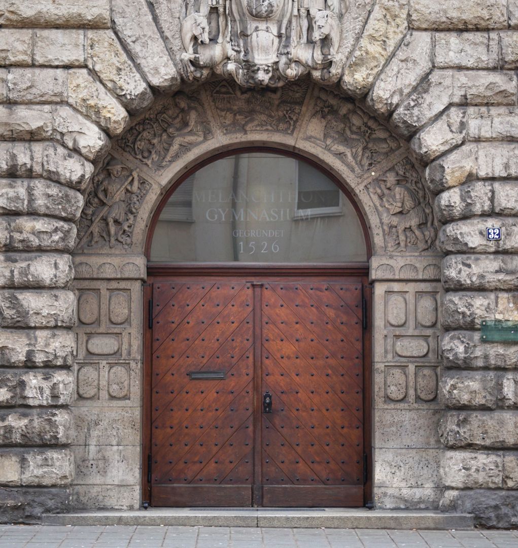 facade decoration at Melanchthon-Gymnasium Main entrance on the north side