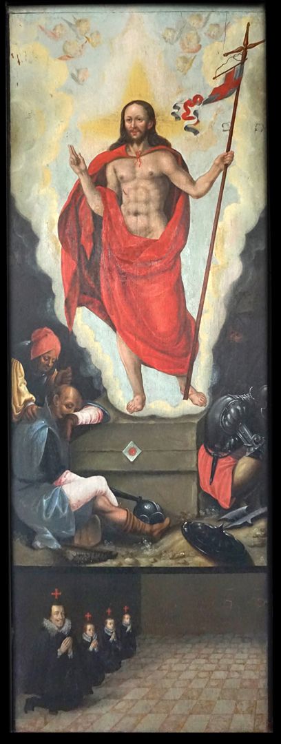 Painting epitaph for Sigmund Herel Resurrection of Jesus, including the deceased Sigmund Herel and sons