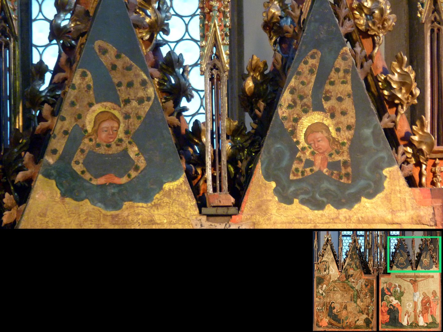 Hochaltar von St. Jakob rechter Außenflügel, Detailansicht der beiden Wimperge