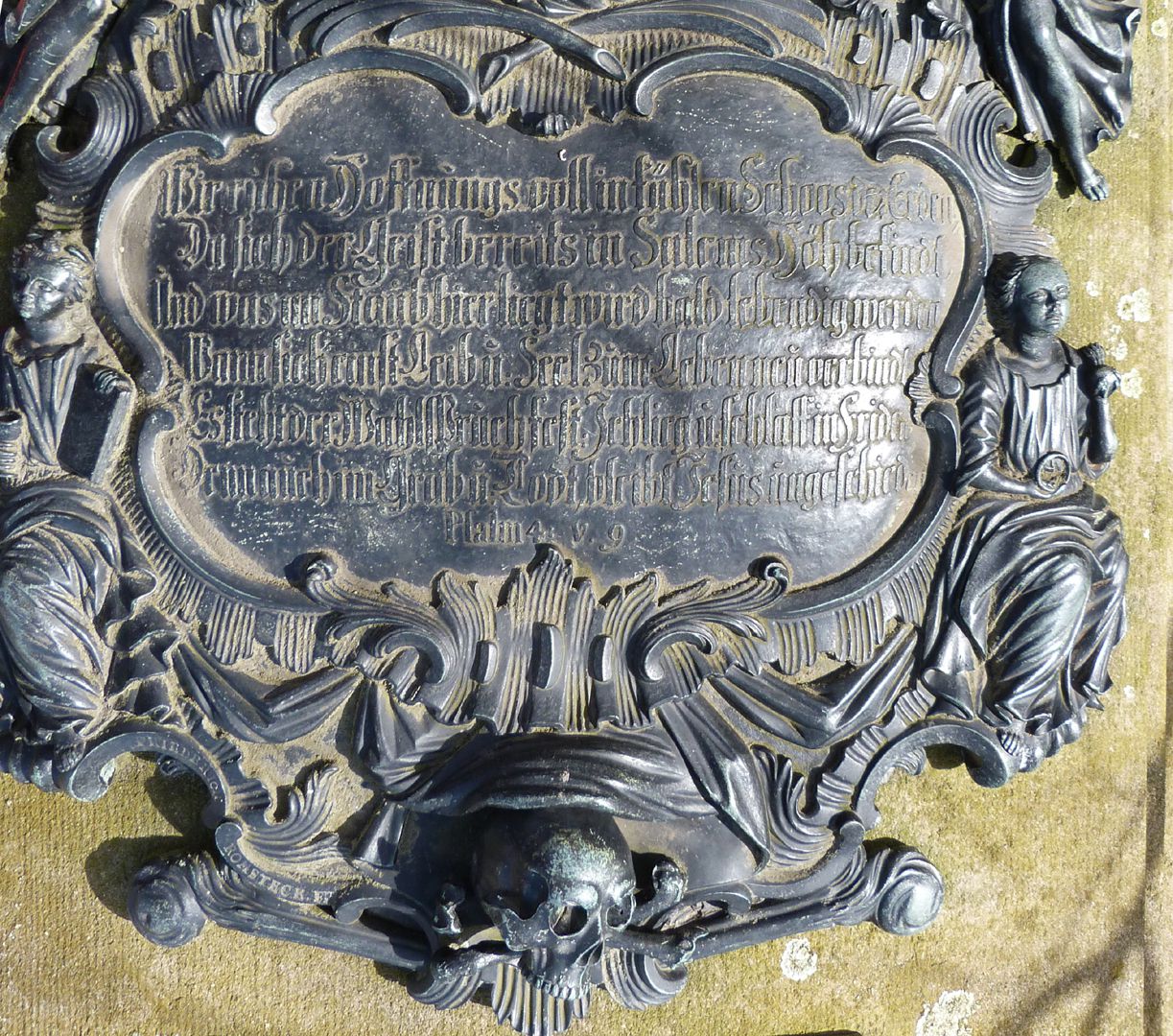 Tomb of Georg Wolff Pantzer and his spouse Anna Maria Elisabetha Ruland Lower inscription with skull