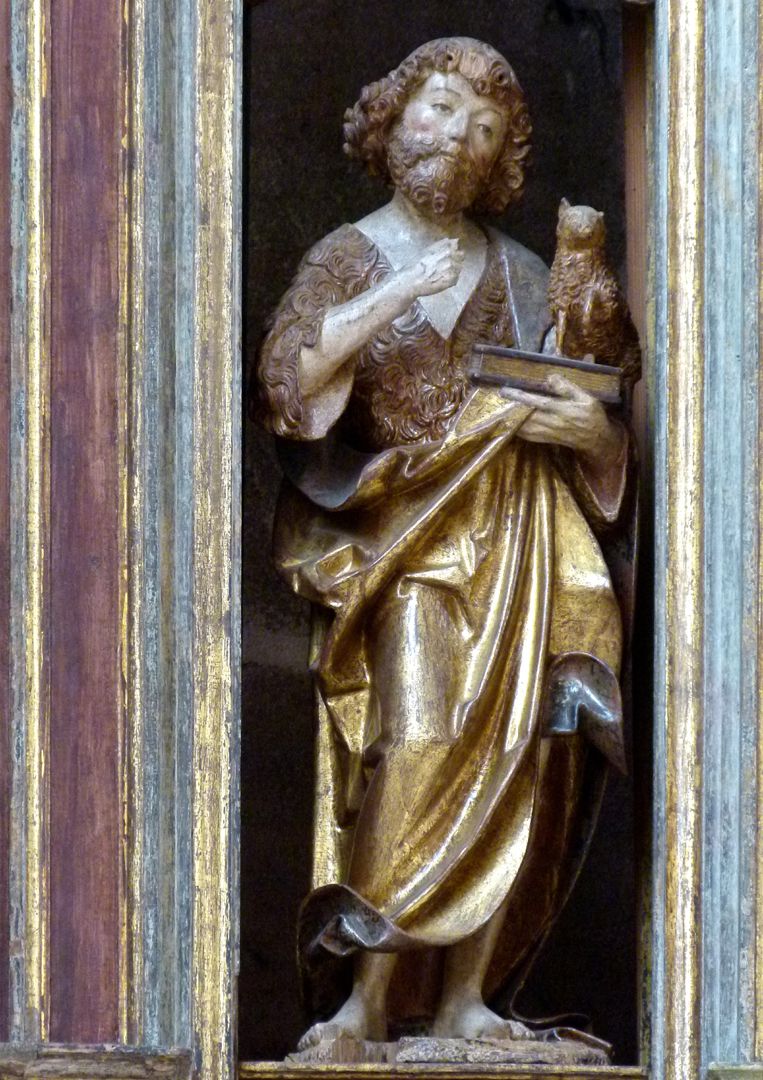 Johannesaltar (Altar der beiden Johannes) Johannes der Täufer mit Lamm auf einem Buch, das Schwert in der linken Hand ist verloren gegangen