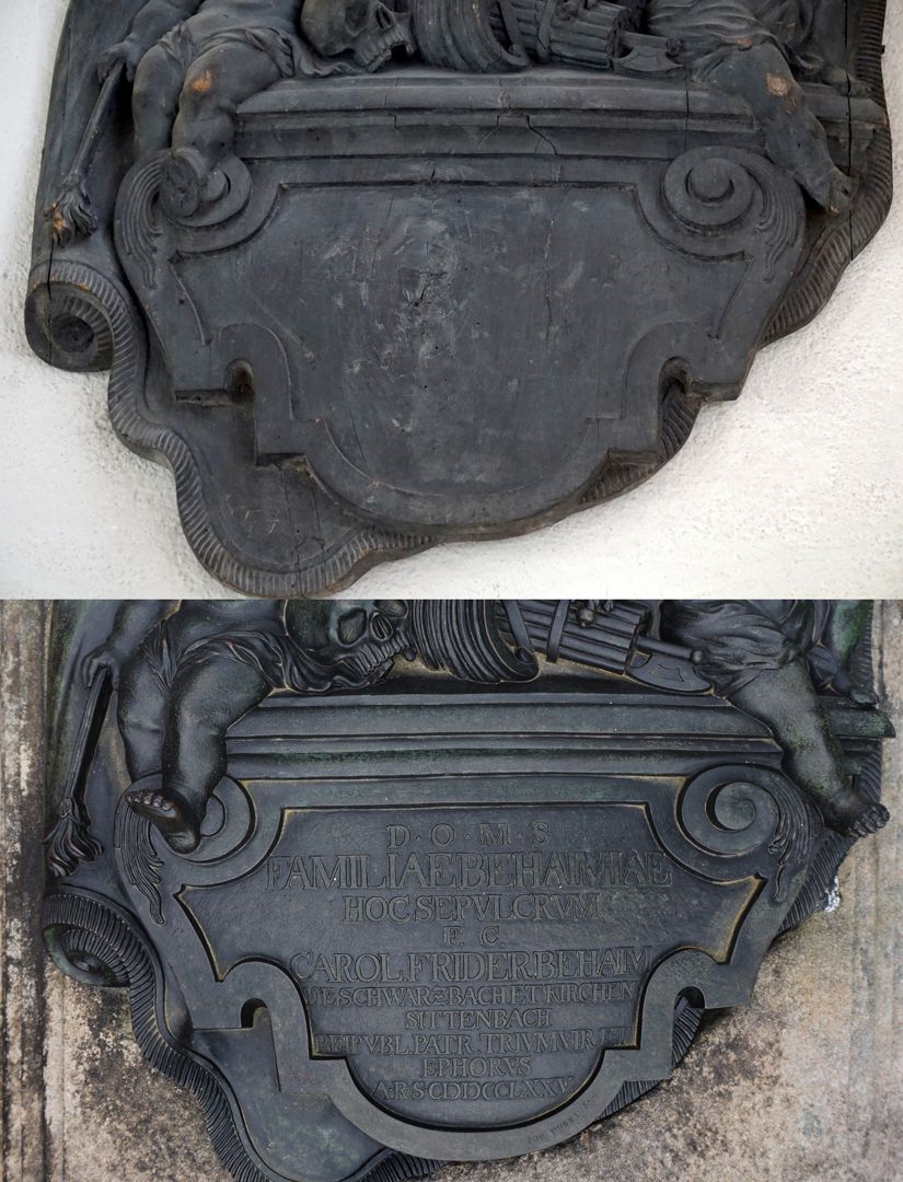 Gravesite of Carl Friedrich Behaim Vergleichsbild mit dm Holzmodell aus der Wolfgangskapelle