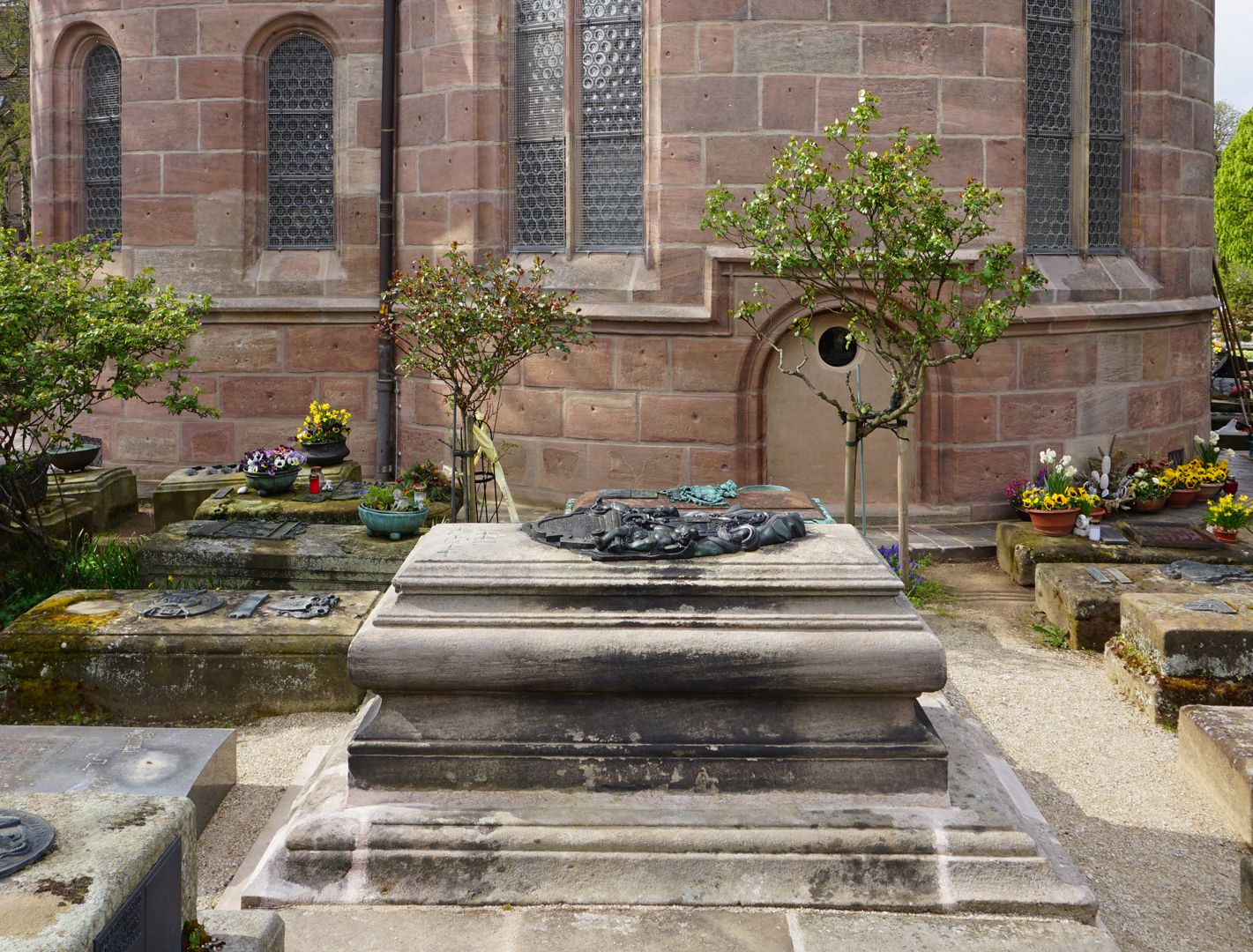 Gravesite of Carl Friedrich Behaim tombstone above the brick tomb